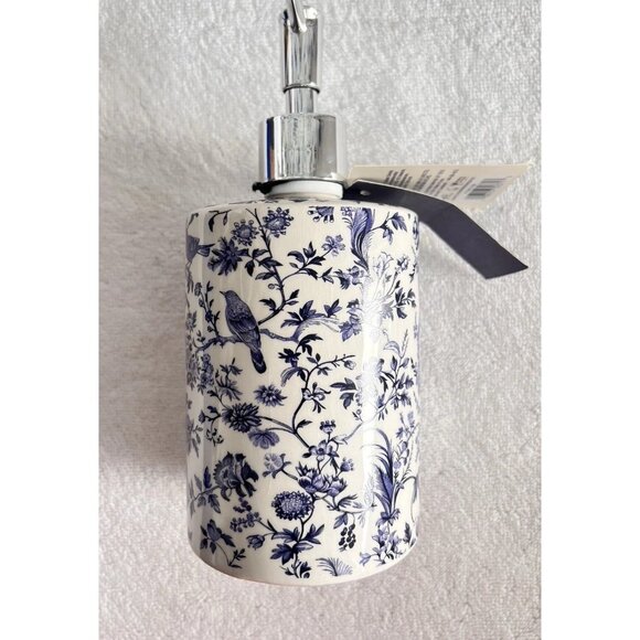 Chinoiserie Ceramic Soap Pump Maison De Base Fresh Linen Gel Birds Refillable - Picture 2 of 13